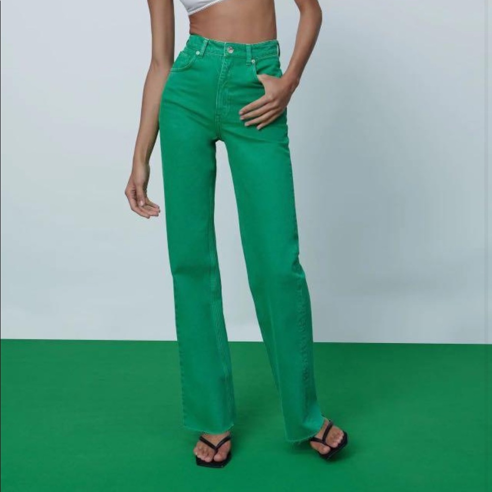 Zara green flare jeans